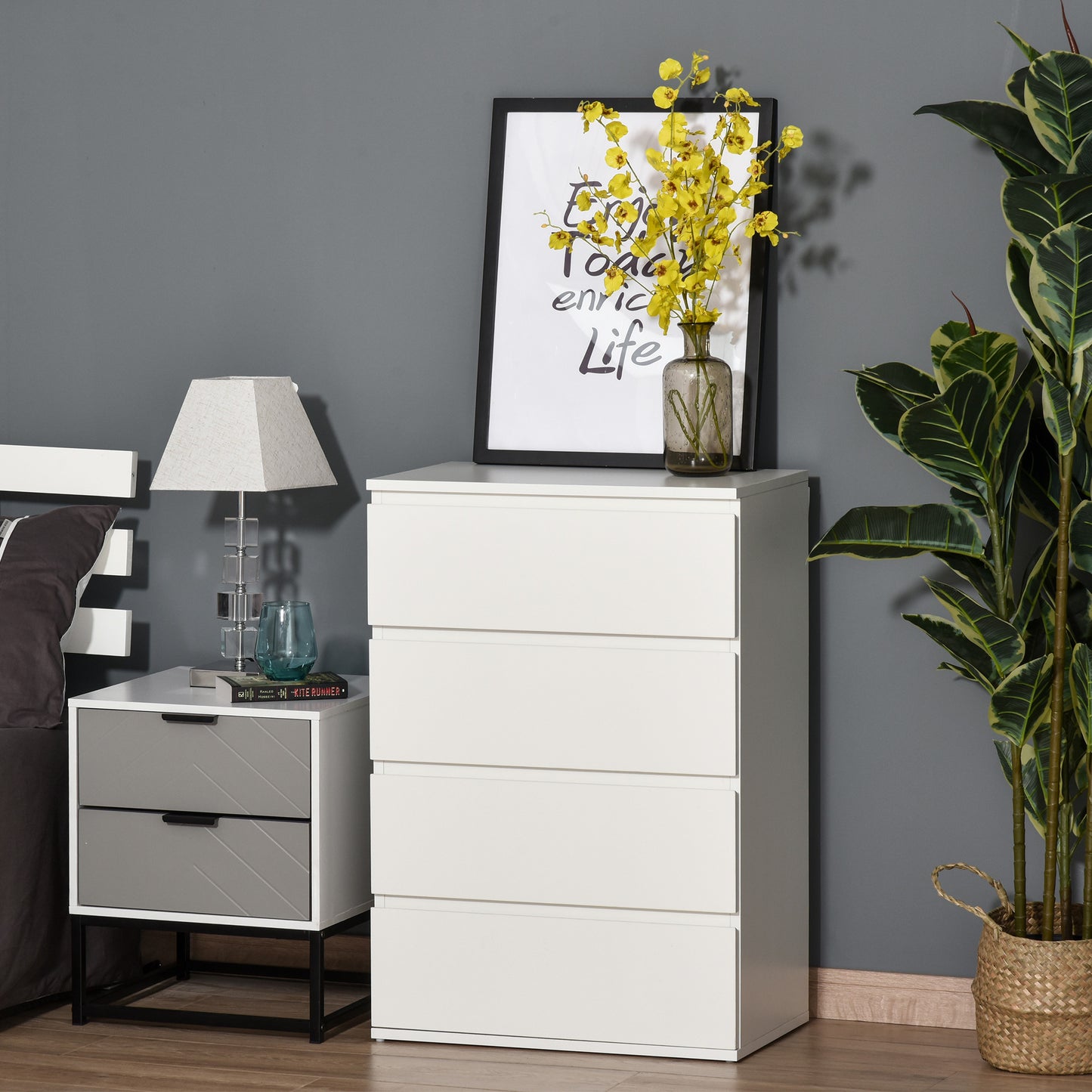 HOMCOM Chest of Drawers, 4 Drawers Storage Cabinet Floor Tower Cupboard for Bedroom Living Room, White