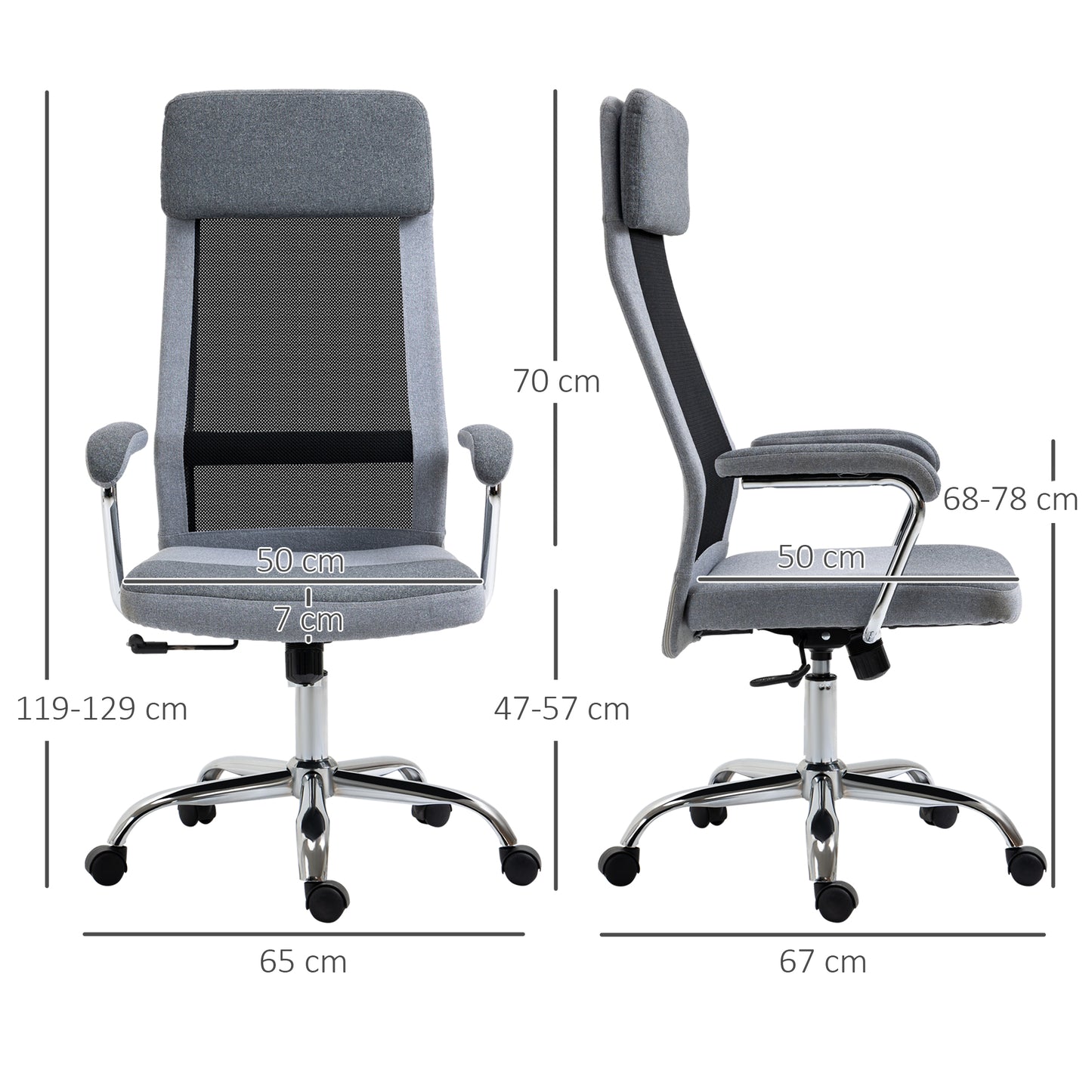 Office Chair Linen Mesh Fabric High Back Swivel Computer Task Desk Chair for Home with Arm, Wheels, Grey