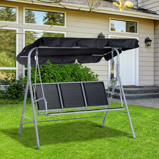 Outsunny Metal Swing Chair Garden Hammock Patio Bench 3 Seater Rock Shelter Shade Black 