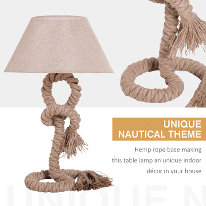 Rope Table Lamp, Linen Lamp Shade Indispensable Nautical Twisted Rope E27 Base Beige