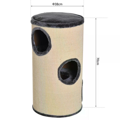 Cat Scratching Barrel Sisal Activity Center Post 3 Dens Observation Deck 70H cm