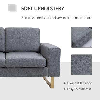 2 Seater Sofas for Living Room, Fabric Couch, Love Seat with Cushions and Steel Legs, Grey