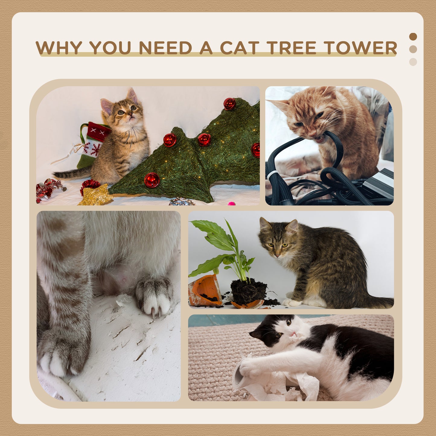 Cat Tree Tower Kitten House Scratching Posts W/ Condo Perch Interactive Mouse Toy 45 x 33 x 70 cm