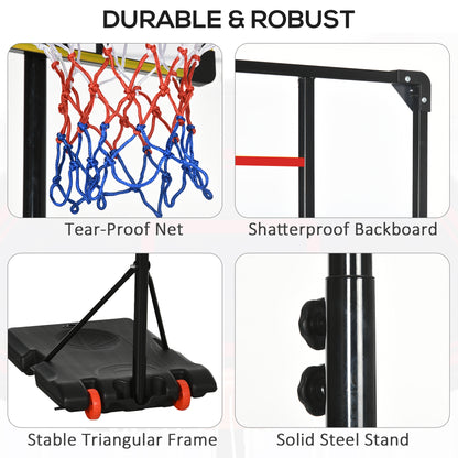 SPORTNOW Basketball Stand with Hoop, Height Adjustable, for Kids with Sturdy Backboard and Weighted Base, Portable on Wheels, 1.8-2m