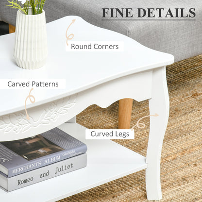 White Wood Coffee Table, 94Lx44Wx42H cm