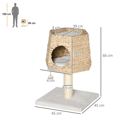 Cat Play Tower, for Kitten, with Scratching Post, Washable Cushion, Hanging Ball, 66cm, Natural