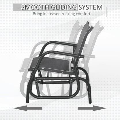 Outdoor Glider Swing Chair with Breathable Mesh Seat and Backrest, Steel Frame, Curved Rocking Arms, Dark Grey and Black