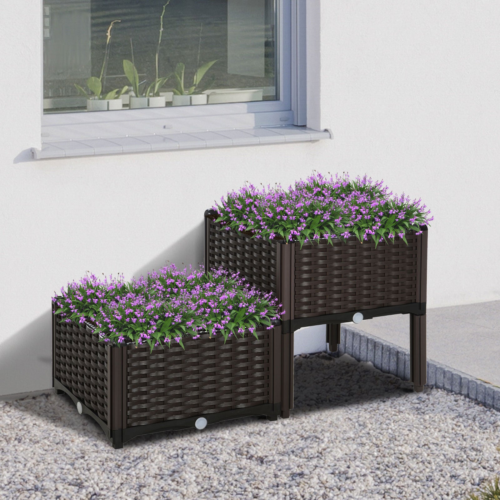 Outsunny PP Set Of 2 Raised Outdoor Garden Planter Box Brown