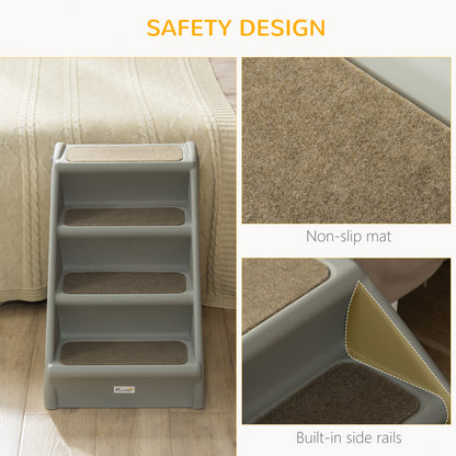 Pet Steps, Foldable Four-Step Pet Stairs, Small Miniature Dogs, with Non-Slip Mats 62 x 38 x 49.5cm - Grey