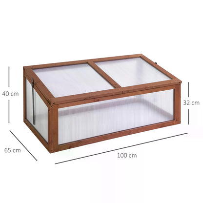 Square Wooden Greenhouse for Plants Outdoor with Openable & Tilted Top Cover, PC Board, Brown, 100 x 65 x 40cm