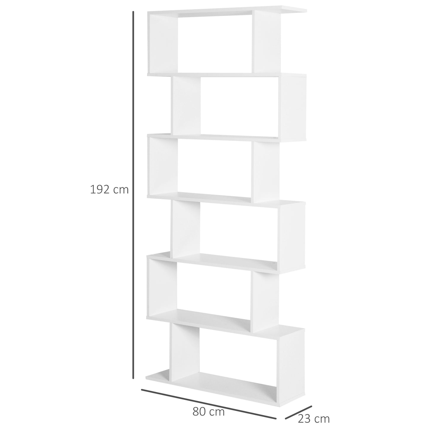 6 Tier Wooden Bookshelf Modern S-Shaped Shelf Unit Storage Display White