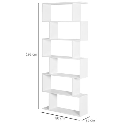 6 Tier Wooden Bookshelf Modern S-Shaped Shelf Unit Storage Display White