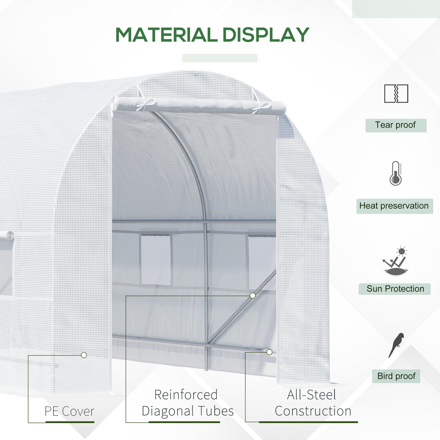 4.5Lx2Wx2H m Walk-in Greenhouse Large Galvanized Steel Frame -White