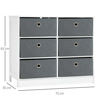 6 Drawer Chest, Fabric, W/ 6 Drawers for Bedroom Living Room&Hallway White&Grey