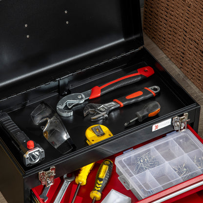 Red Tool Box, Lockable Metal with Ball Bearing Runners, Portable Toolbox, 460mm x 240mm x 220mm