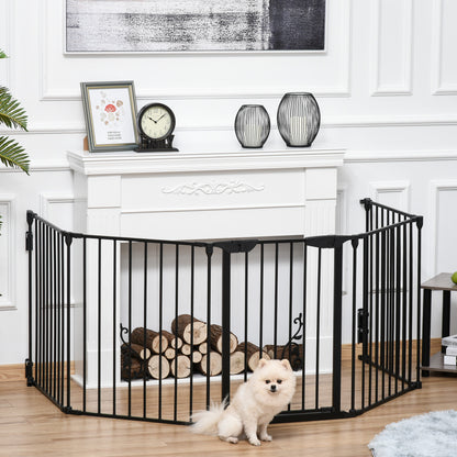 PawHut Pet Safety Gate 5-Panel Freestanding Playpen Fireplace Christmas Tree Metal Fence Stair Barrier Room Divider Black