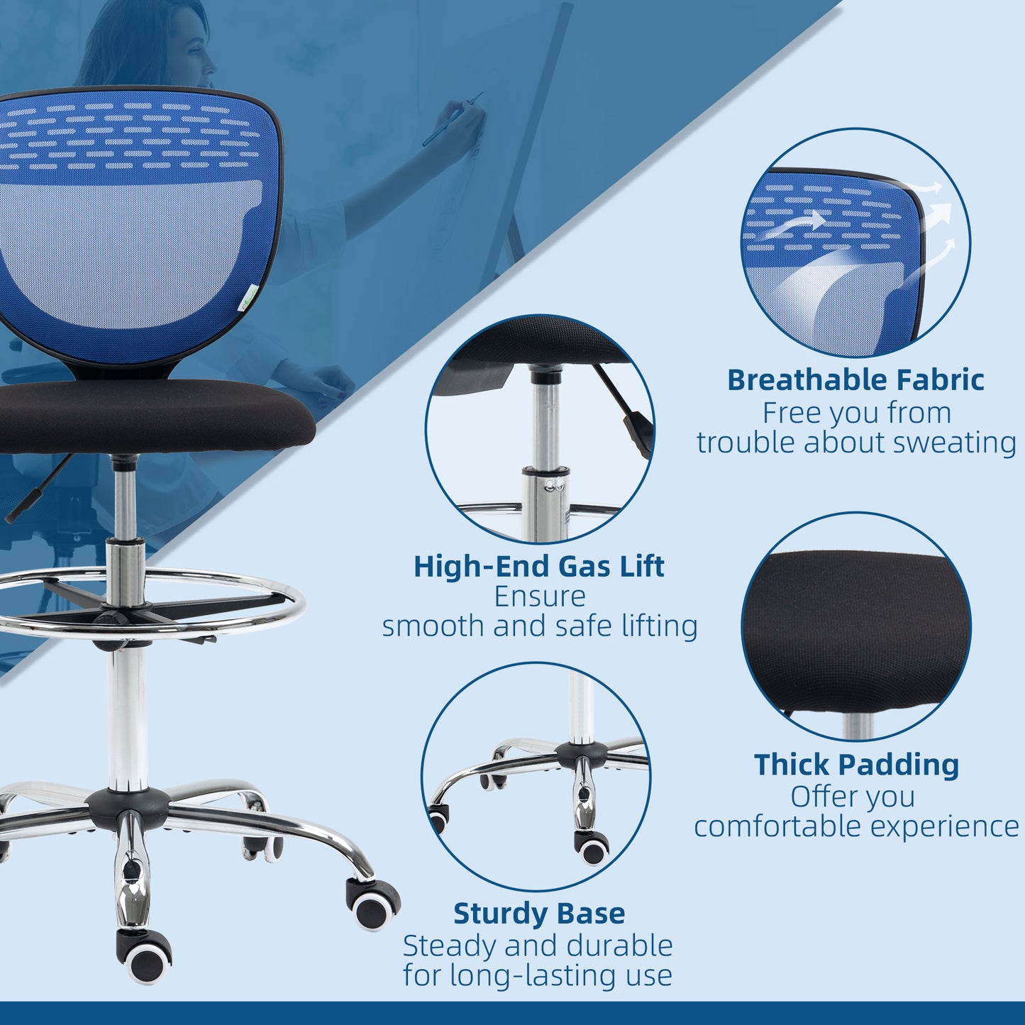 Standing Desk Chair, with Lumbar Support, Dark Blue