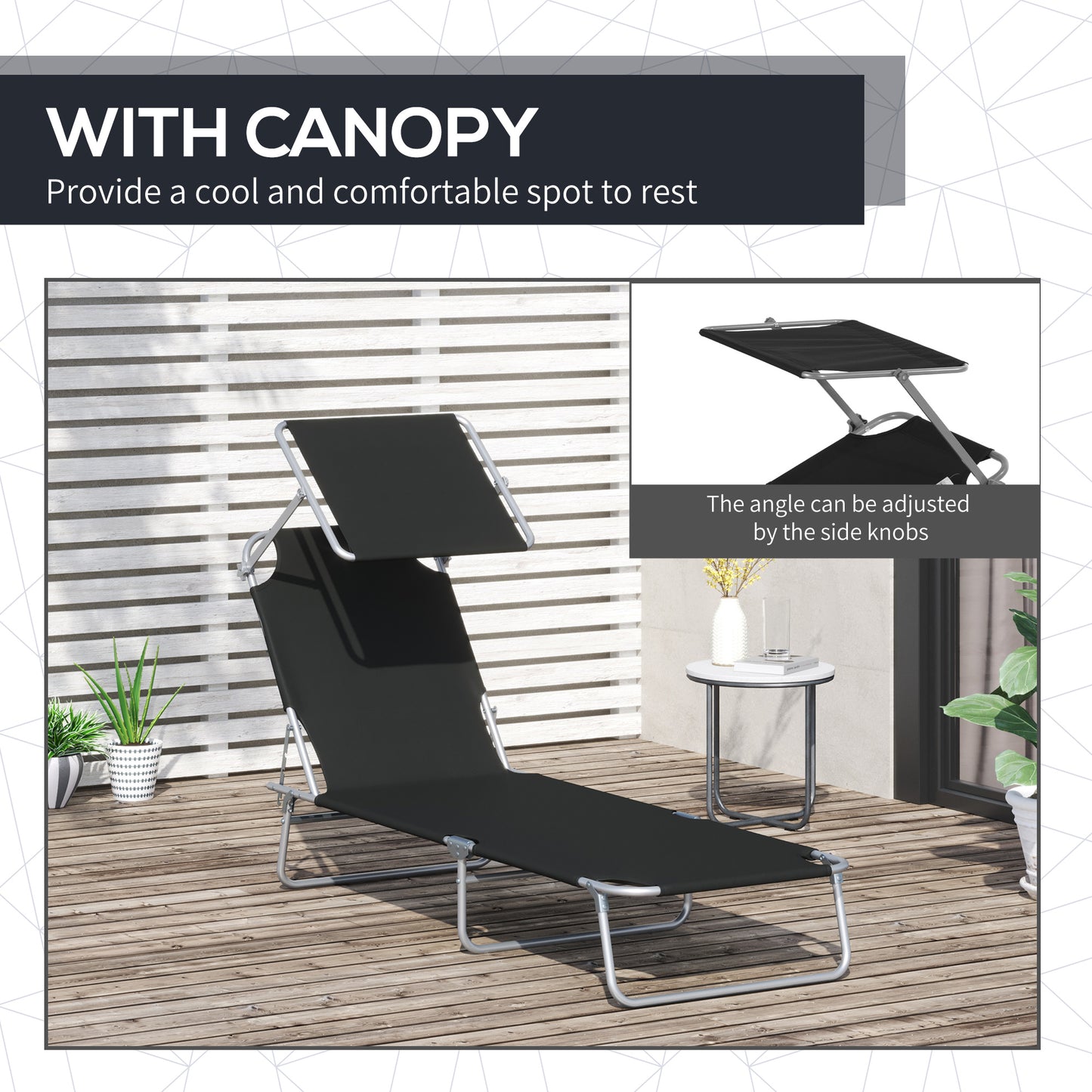 Adjustable Lounger Seat with Sun Shade-Black