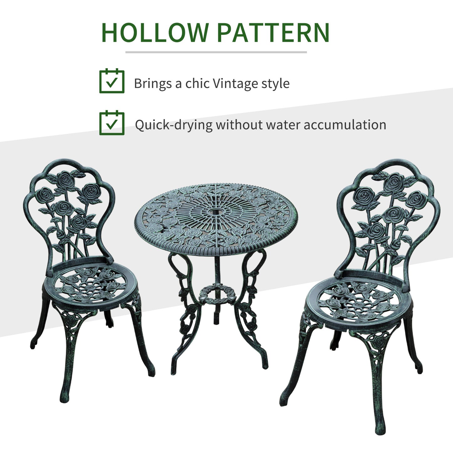 3 Pcs Cast Aluminum Bistro Set-Green