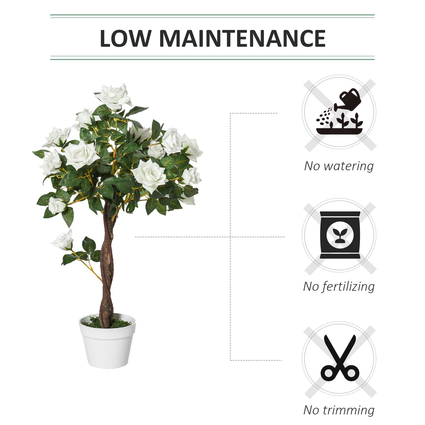 Artificial Camellia Tree Fake Decorative Plant 21 Flowers with Nursery Pot for Indoor Outdoor Décor, 90cm, White and Green