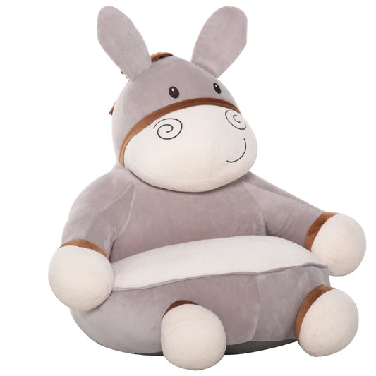 Toddlercouch, Cartoon Cute Donkey Multi-functional with Armrest Flannel PP Cotton 60 x 55 x 60cm Grey