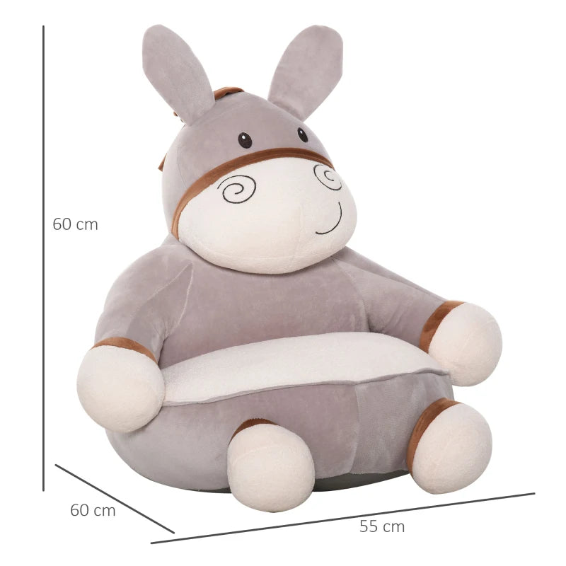 Toddlercouch, Cartoon Cute Donkey Multi-functional with Armrest Flannel PP Cotton 60 x 55 x 60cm Grey