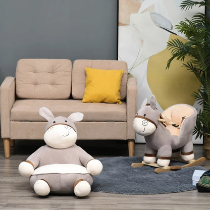 Toddlercouch, Cartoon Cute Donkey Multi-functional with Armrest Flannel PP Cotton 60 x 55 x 60cm Grey