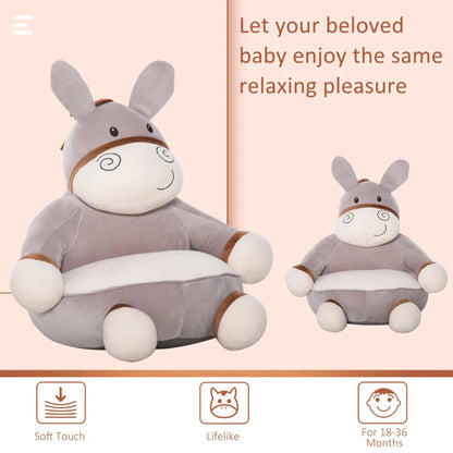 Toddlercouch, Cartoon Cute Donkey Multi-functional with Armrest Flannel PP Cotton 60 x 55 x 60cm Grey