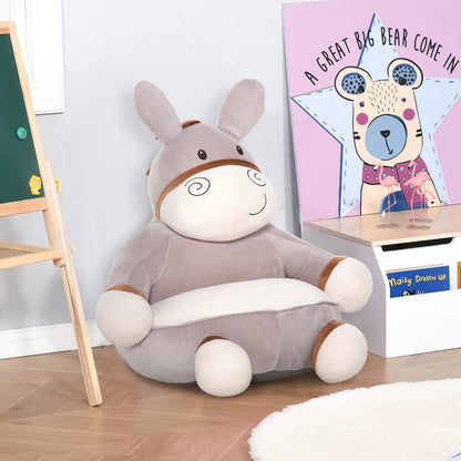 Toddlercouch, Cartoon Cute Donkey Multi-functional with Armrest Flannel PP Cotton 60 x 55 x 60cm Grey